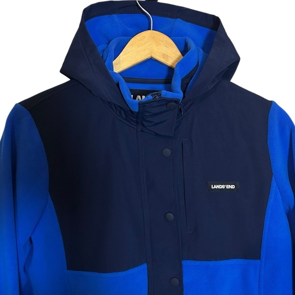 Lands’ End Jacket Women’s Size Medium (10-12) Fleece Hooded Blue Full Zip Coat - Picture 3 of 7